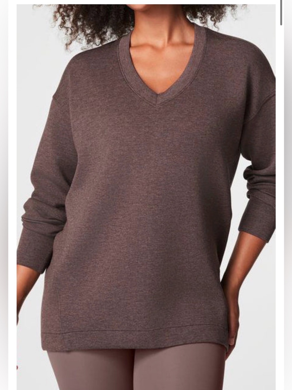 SPANX Women’s Size M V-Neck Air Essentials Tunic Fall Cozy Sweatshirt in Brown
